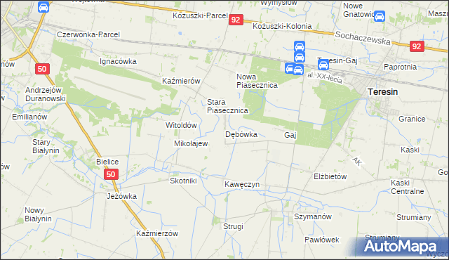 mapa Dębówka gmina Teresin, Dębówka gmina Teresin na mapie Targeo