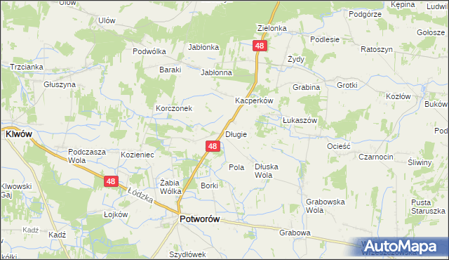 mapa Długie gmina Potworów, Długie gmina Potworów na mapie Targeo