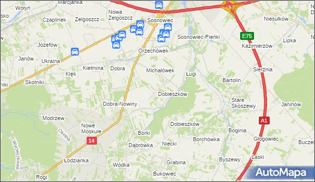mapa Dobieszków gmina Stryków, Dobieszków gmina Stryków na mapie Targeo