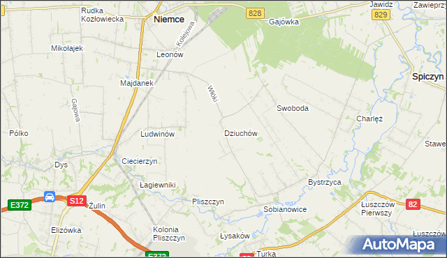 mapa Dziuchów, Dziuchów na mapie Targeo