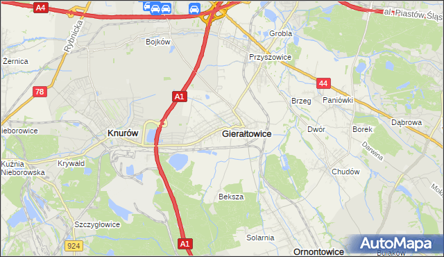 mapa Gierałtowice powiat gliwicki, Gierałtowice powiat gliwicki na mapie Targeo