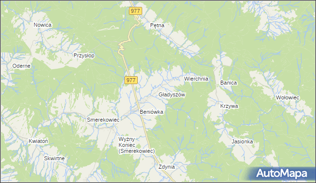 mapa Gładyszów, Gładyszów na mapie Targeo