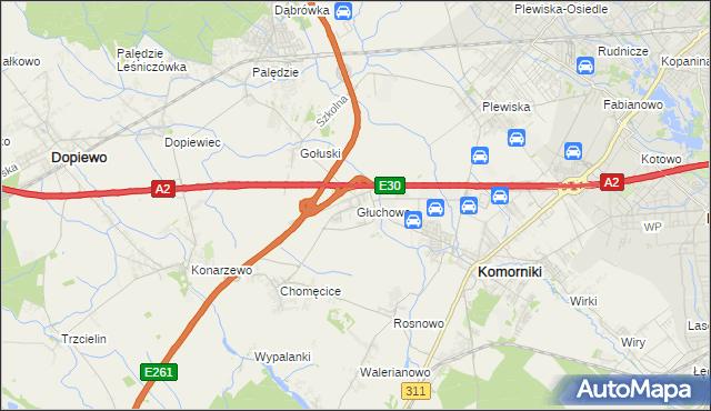 mapa Głuchowo gmina Komorniki, Głuchowo gmina Komorniki na mapie Targeo