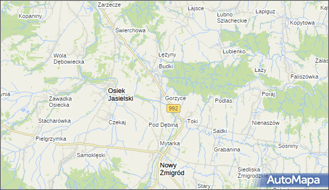mapa Gorzyce gmina Nowy Żmigród, Gorzyce gmina Nowy Żmigród na mapie Targeo