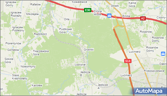 mapa Grotniki gmina Zgierz, Grotniki gmina Zgierz na mapie Targeo