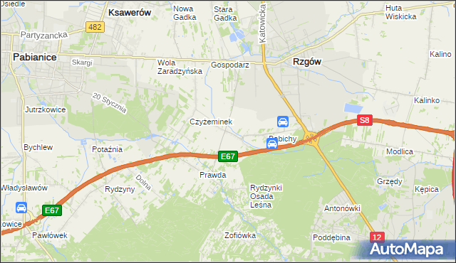 mapa Guzew gmina Rzgów, Guzew gmina Rzgów na mapie Targeo