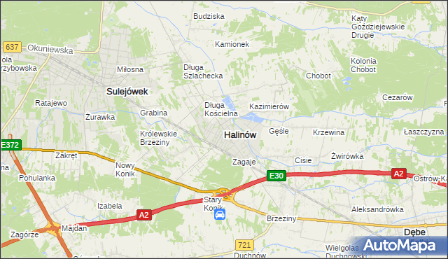 mapa Halinów powiat miński, Halinów powiat miński na mapie Targeo