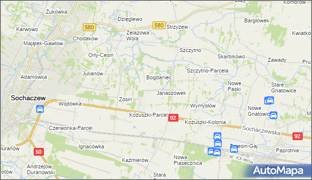 mapa Janaszówek, Janaszówek na mapie Targeo