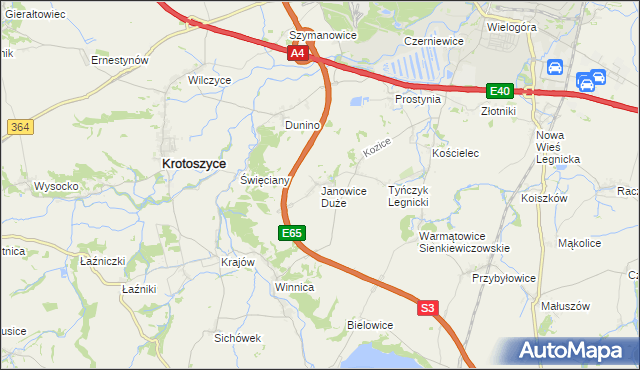 mapa Janowice Duże, Janowice Duże na mapie Targeo