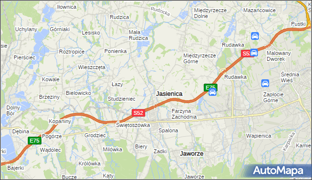 mapa Jasienica powiat bielski, Jasienica powiat bielski na mapie Targeo