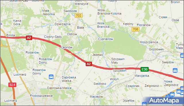 mapa Jeżewo gmina Zgierz, Jeżewo gmina Zgierz na mapie Targeo
