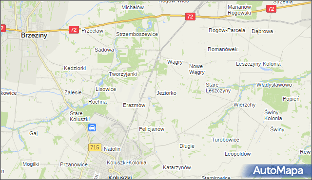 mapa Jeziorko gmina Koluszki, Jeziorko gmina Koluszki na mapie Targeo