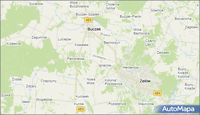 mapa Józefatów gmina Buczek, Józefatów gmina Buczek na mapie Targeo