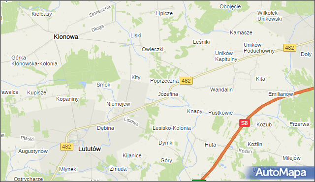 mapa Józefina gmina Lututów, Józefina gmina Lututów na mapie Targeo