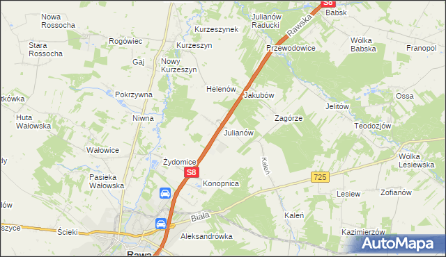 mapa Julianów gmina Rawa Mazowiecka, Julianów gmina Rawa Mazowiecka na mapie Targeo