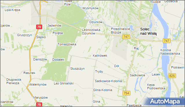 mapa Kalinówek gmina Solec nad Wisłą, Kalinówek gmina Solec nad Wisłą na mapie Targeo