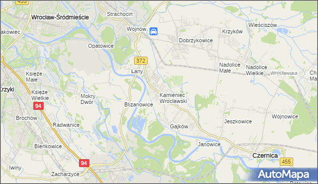 mapa Kamieniec Wrocławski, Kamieniec Wrocławski na mapie Targeo