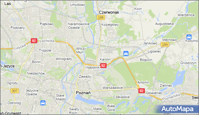 mapa Karolin gmina Poznań, Karolin gmina Poznań na mapie Targeo