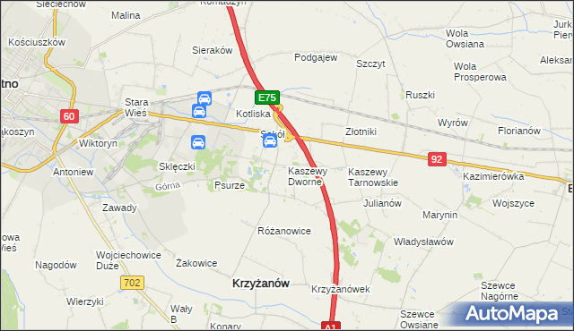 mapa Kaszewy Dworne, Kaszewy Dworne na mapie Targeo