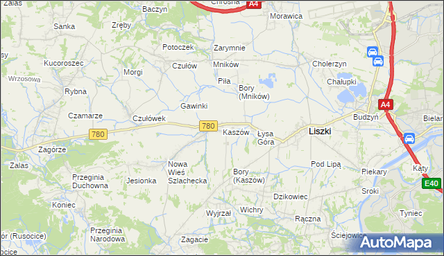 mapa Kaszów gmina Liszki, Kaszów gmina Liszki na mapie Targeo