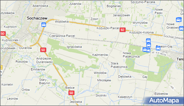 mapa Kaźmierów gmina Sochaczew, Kaźmierów gmina Sochaczew na mapie Targeo