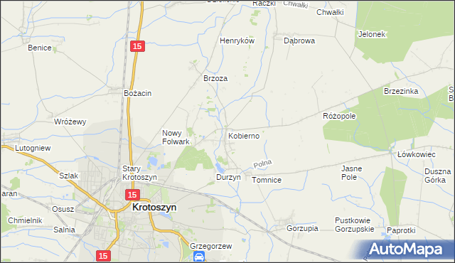 mapa Kobierno gmina Krotoszyn, Kobierno gmina Krotoszyn na mapie Targeo