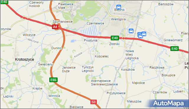 mapa Kościelec gmina Krotoszyce, Kościelec gmina Krotoszyce na mapie Targeo