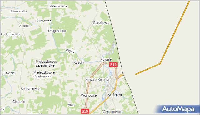 mapa Kowale gmina Kuźnica, Kowale gmina Kuźnica na mapie Targeo