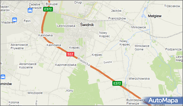 mapa Krępiec gmina Mełgiew, Krępiec gmina Mełgiew na mapie Targeo