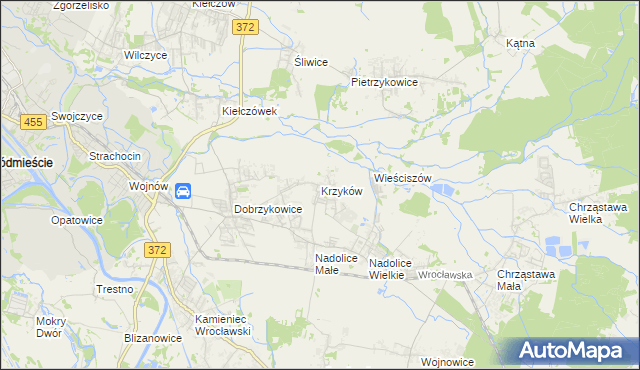 mapa Krzyków gmina Czernica, Krzyków gmina Czernica na mapie Targeo