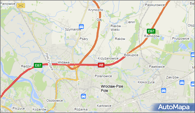 mapa Krzyżanowice gmina Wisznia Mała, Krzyżanowice gmina Wisznia Mała na mapie Targeo