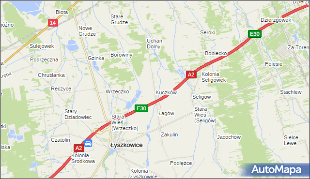 mapa Kuczków gmina Łyszkowice, Kuczków gmina Łyszkowice na mapie Targeo