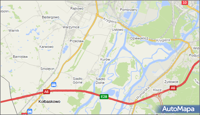 mapa Kurów gmina Kołbaskowo, Kurów gmina Kołbaskowo na mapie Targeo