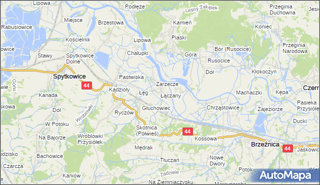 mapa Łączany gmina Brzeźnica, Łączany gmina Brzeźnica na mapie Targeo