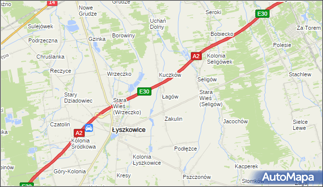 mapa Łagów gmina Łyszkowice, Łagów gmina Łyszkowice na mapie Targeo