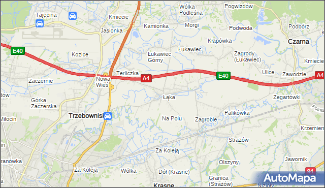 mapa Łąka gmina Trzebownisko, Łąka gmina Trzebownisko na mapie Targeo