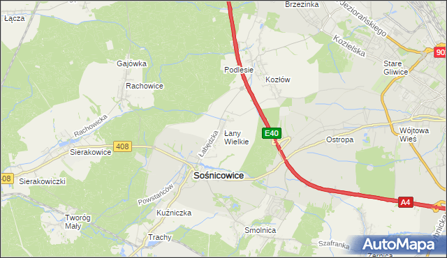 mapa Łany Wielkie gmina Sośnicowice, Łany Wielkie gmina Sośnicowice na mapie Targeo