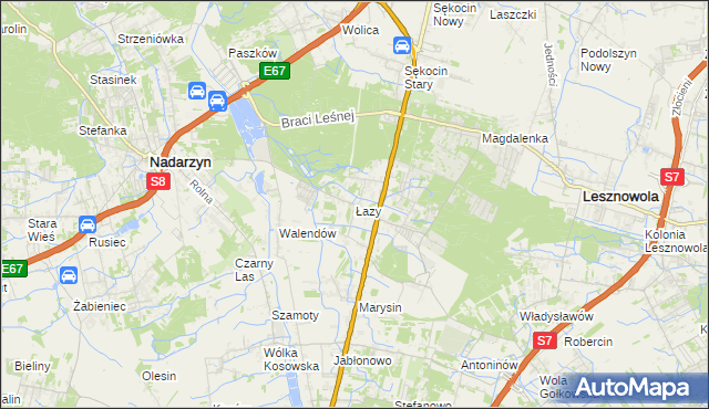 mapa Łazy gmina Lesznowola, Łazy gmina Lesznowola na mapie Targeo