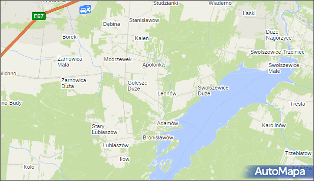 mapa Leonów gmina Wolbórz, Leonów gmina Wolbórz na mapie Targeo