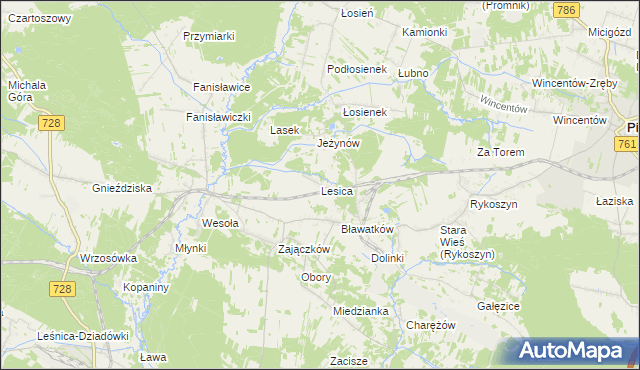 mapa Lesica gmina Piekoszów, Lesica gmina Piekoszów na mapie Targeo