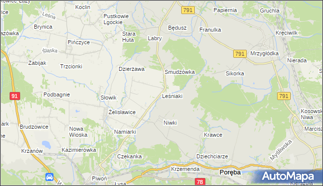 mapa Leśniaki gmina Siewierz, Leśniaki gmina Siewierz na mapie Targeo