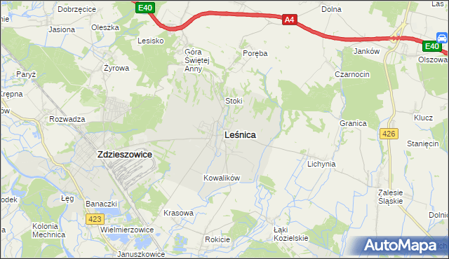 mapa Leśnica powiat strzelecki, Leśnica powiat strzelecki na mapie Targeo