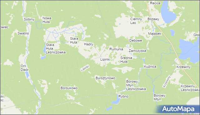 mapa Lipinki gmina Warlubie, Lipinki gmina Warlubie na mapie Targeo