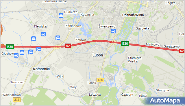 mapa Luboń powiat poznański, Luboń powiat poznański na mapie Targeo