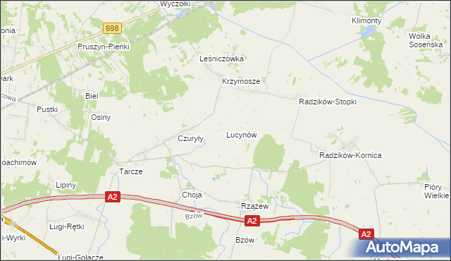 mapa Lucynów gmina Zbuczyn, Lucynów gmina Zbuczyn na mapie Targeo