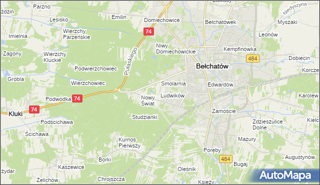mapa Ludwików gmina Bełchatów, Ludwików gmina Bełchatów na mapie Targeo