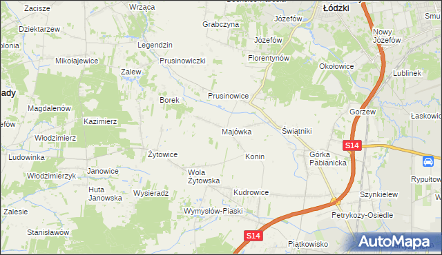 mapa Majówka gmina Pabianice, Majówka gmina Pabianice na mapie Targeo