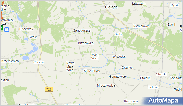mapa Mała Wieś gmina Cielądz, Mała Wieś gmina Cielądz na mapie Targeo