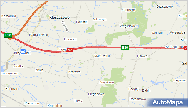 mapa Markowice gmina Kleszczewo, Markowice gmina Kleszczewo na mapie Targeo