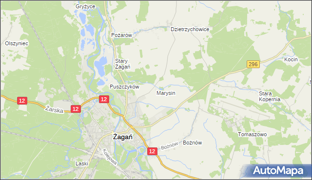 mapa Marysin gmina Żagań, Marysin gmina Żagań na mapie Targeo